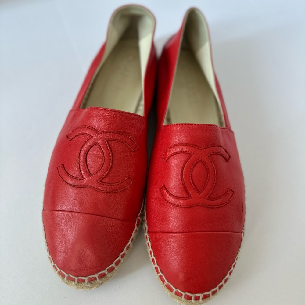 CHANEL Red Leather Espadrilles - Picture 10 of 14
